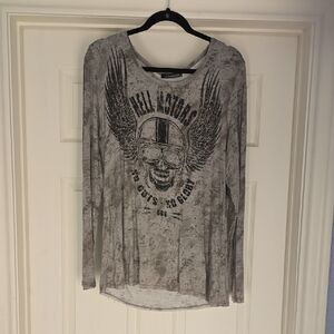 Hell Motors Gray Graphic Tunic Top